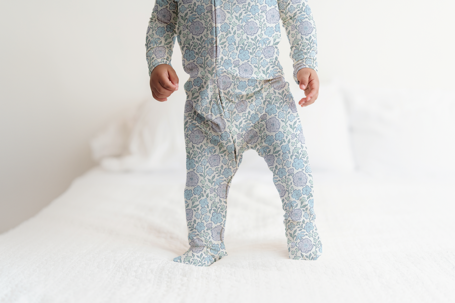 Bleu Fleur Ribbed Zip Pajamas