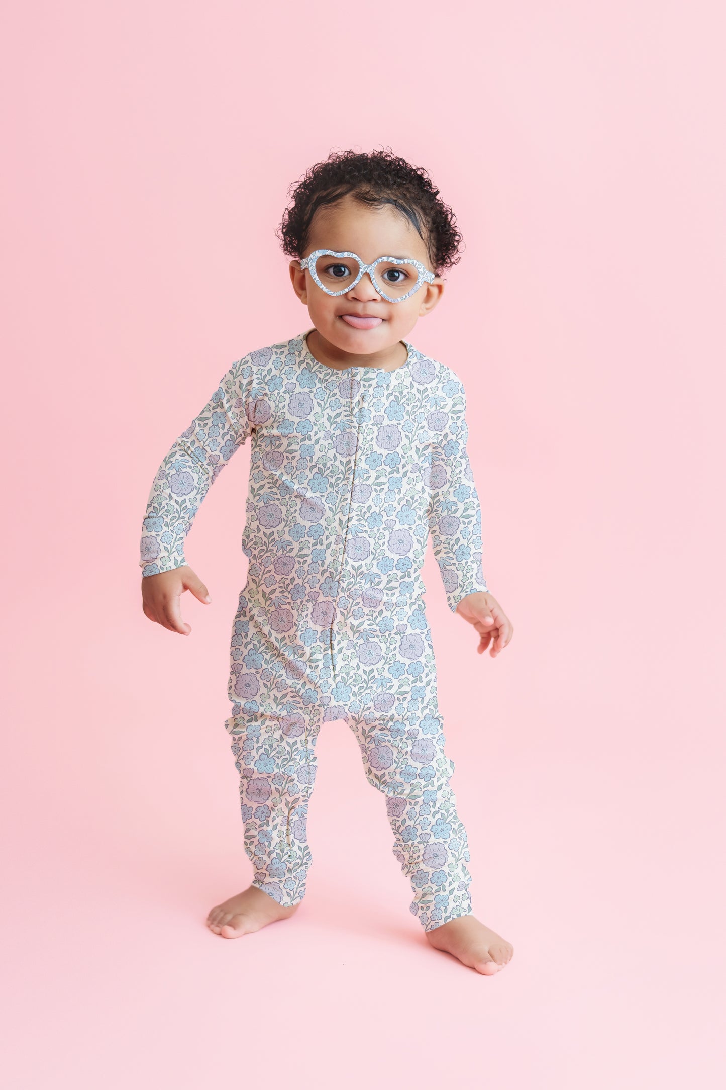 Bleu Fleur Ribbed Zip Pajamas