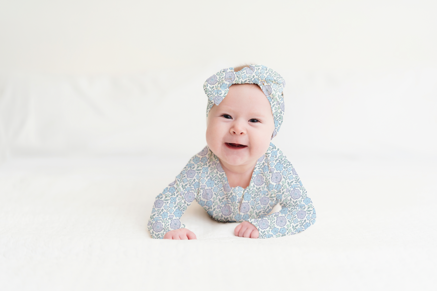Bleu Fleur Ribbed Zip Pajamas