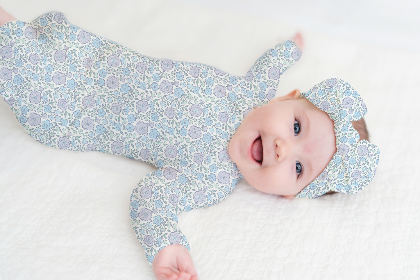 Bleu Fleur Ribbed Zip Pajamas