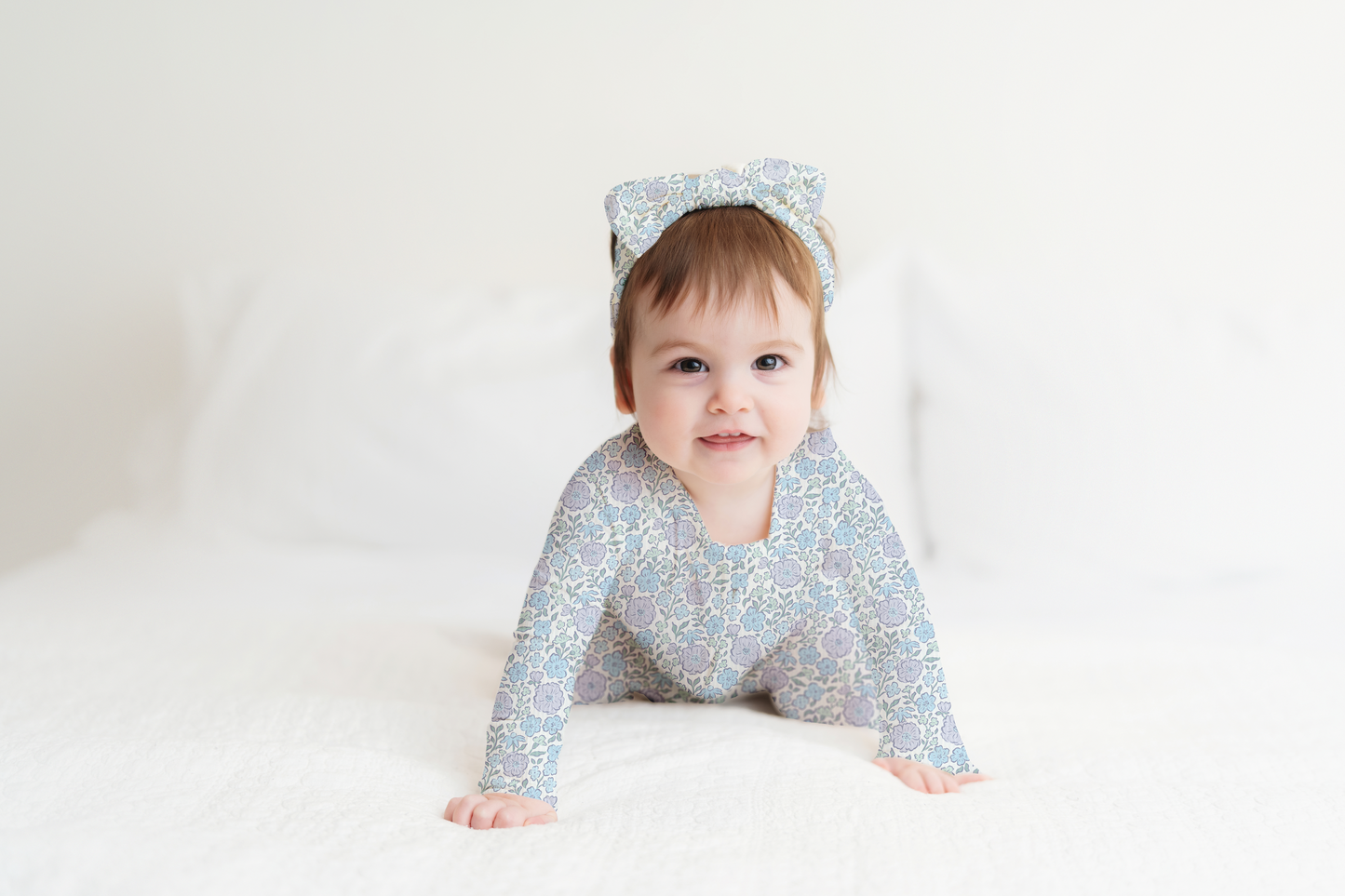 Bleu Fleur Ribbed Zip Pajamas