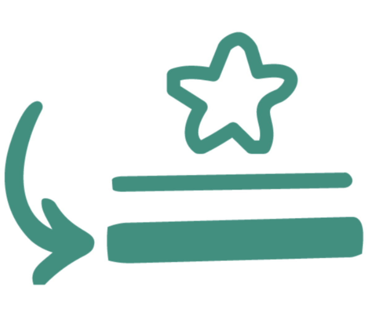 Green icon with a star and curved line on a white background