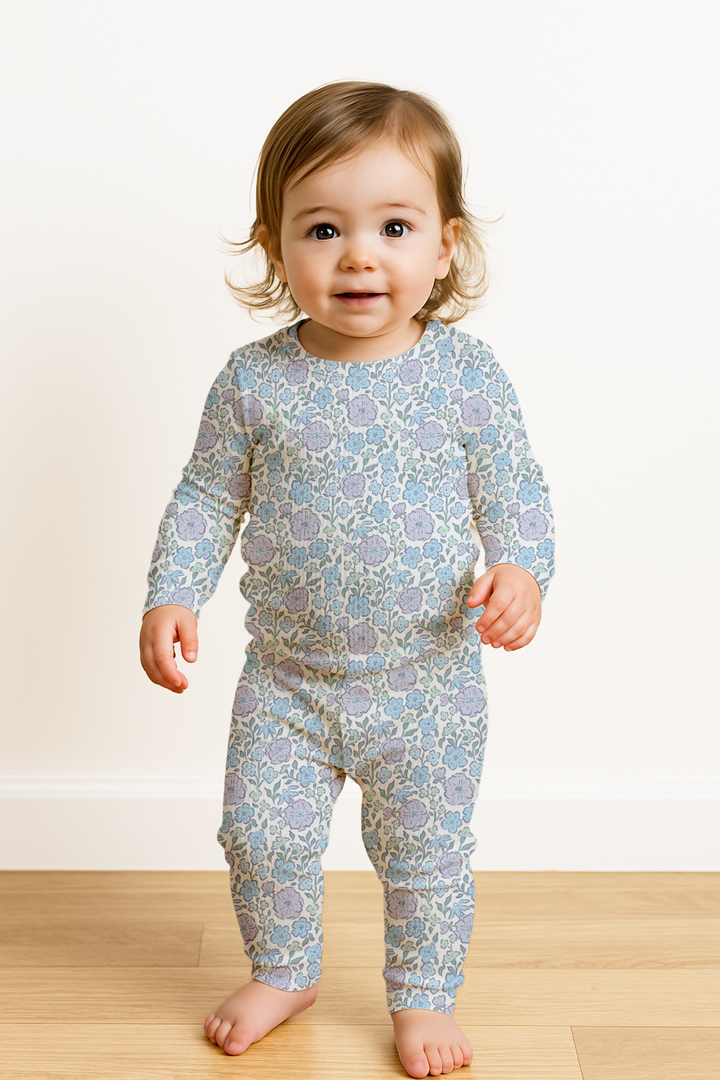 Bleu Fleur Ribbed Two-Piece Set