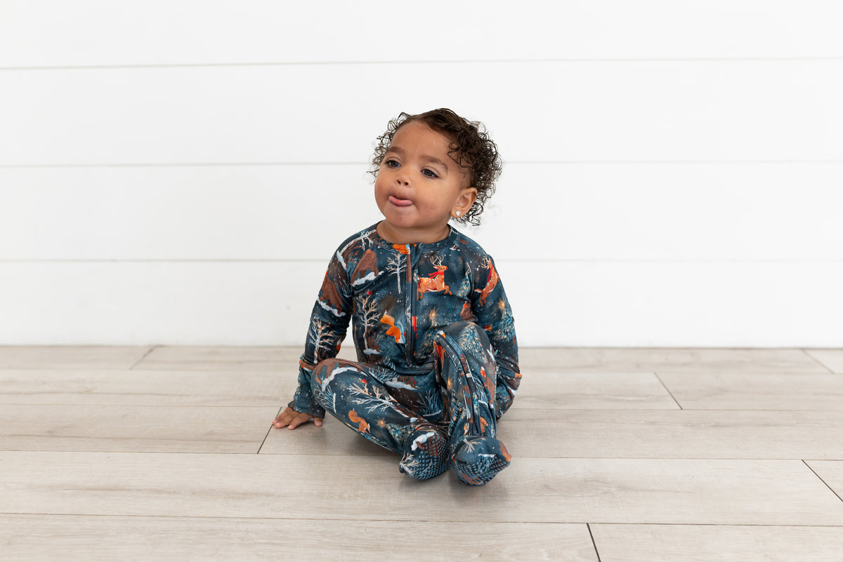 Woodland Wonder Bamboo Baby Zip Pajamas | Christmas Pajamas