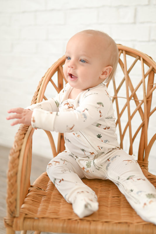 Little Safari Ribbed Zip Pajamas