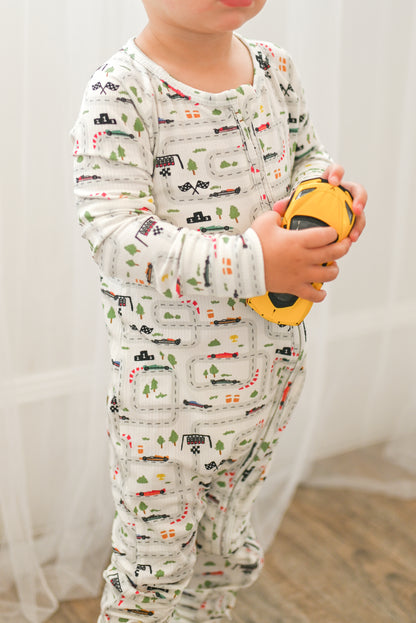 Mini Grand Prix Ribbed Zip Pajamas