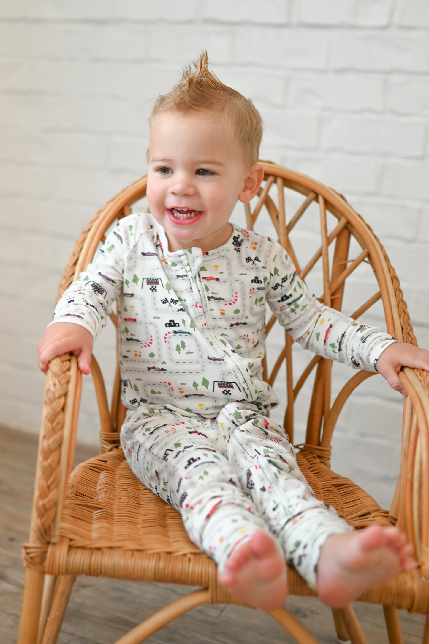 Mini Grand Prix Ribbed Zip Pajamas