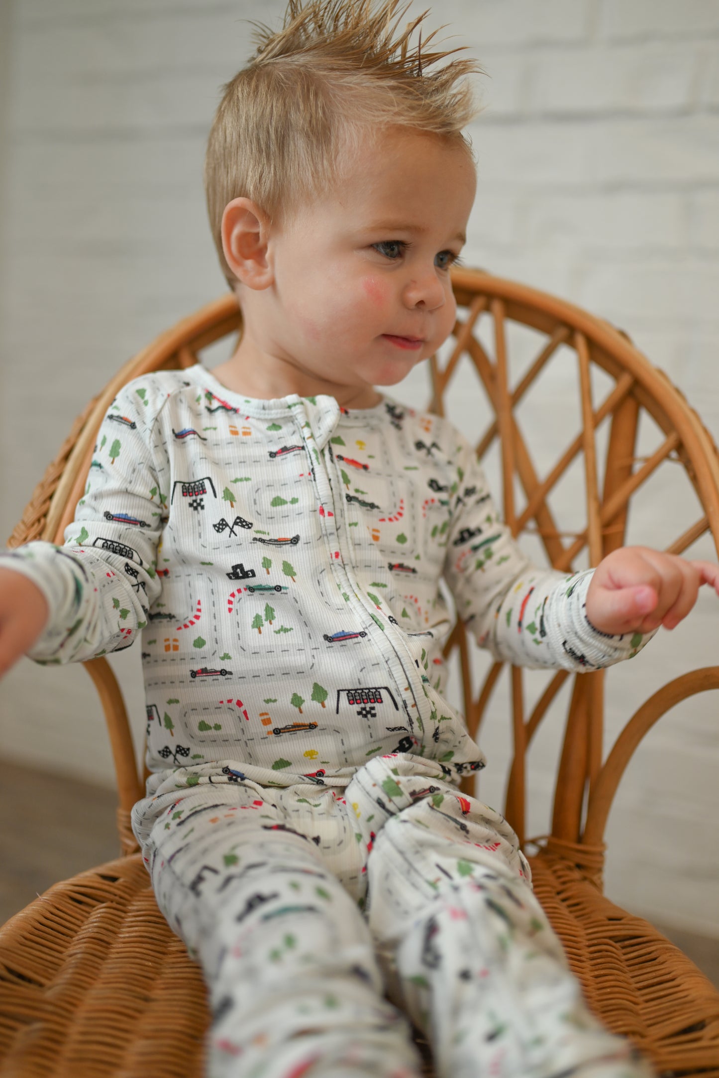 Mini Grand Prix Ribbed Zip Pajamas