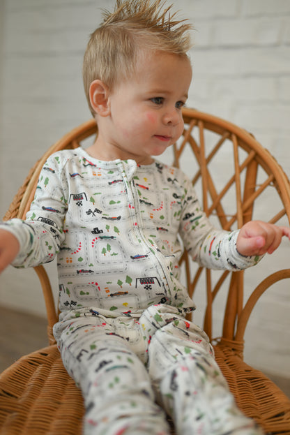 Mini Grand Prix Ribbed Zip Pajamas