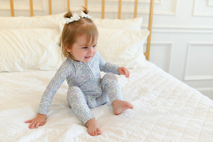 Bleu Fleur Ribbed Zip Pajamas