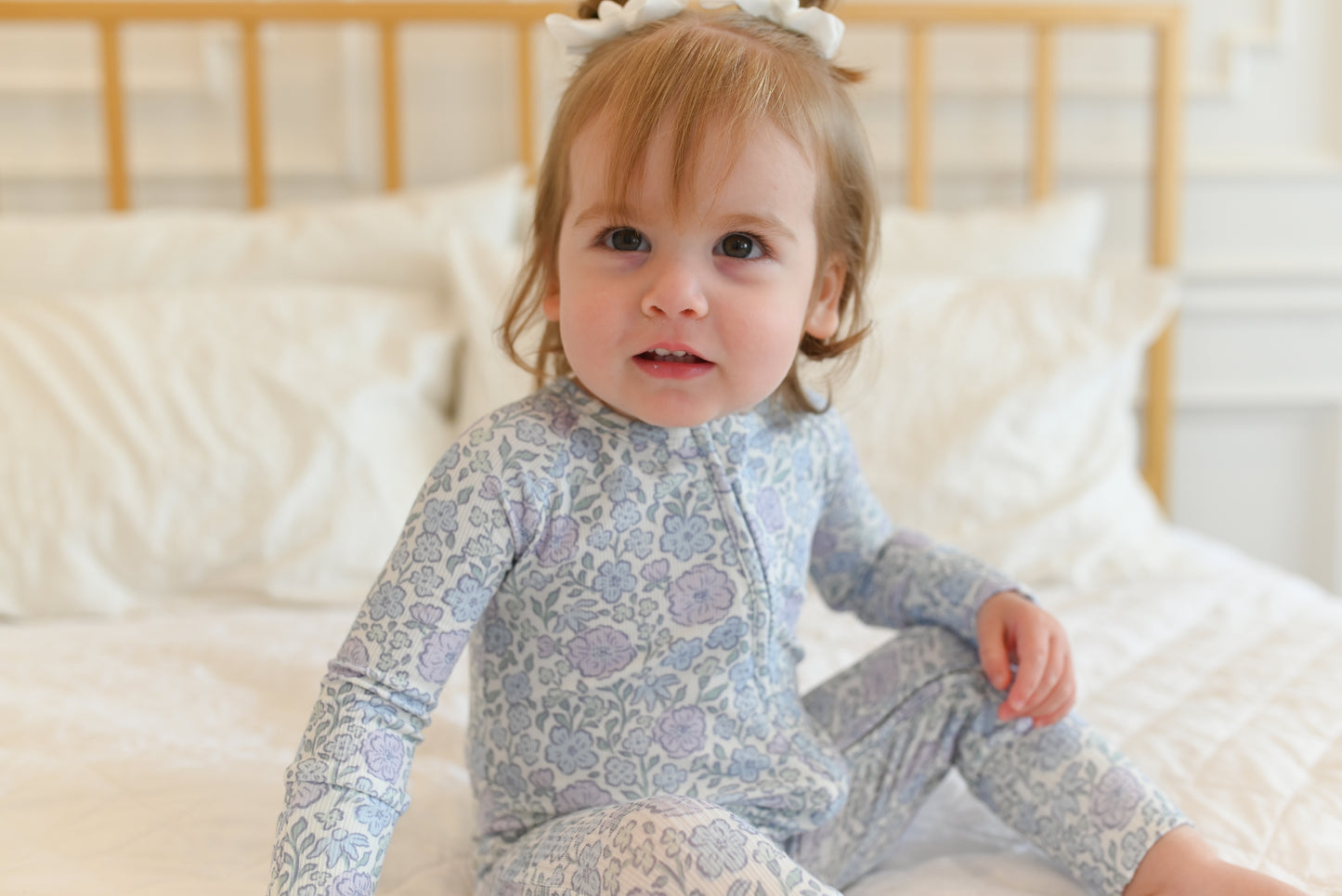 Bleu Fleur Ribbed Zip Pajamas