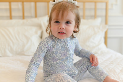 Bleu Fleur Ribbed Zip Pajamas