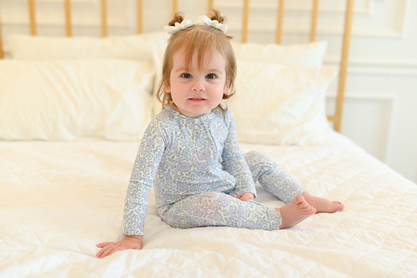 Bleu Fleur Ribbed Zip Pajamas