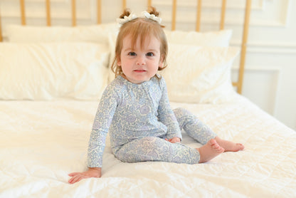 Bleu Fleur Ribbed Zip Pajamas