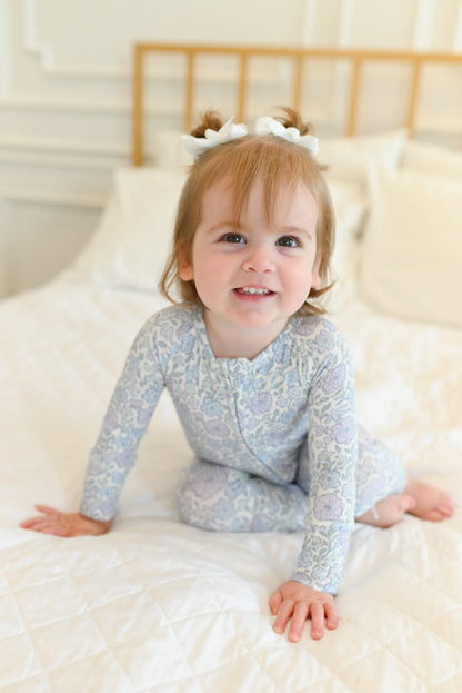 Bleu Fleur Ribbed Zip Pajamas