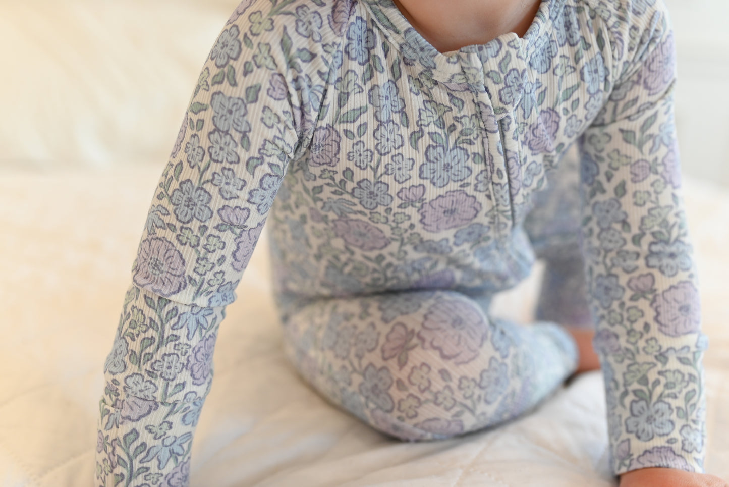 Bleu Fleur Ribbed Zip Pajamas