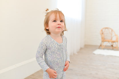 Bleu Fleur Ribbed Zip Pajamas