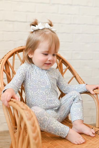 Bleu Fleur Ribbed Zip Pajamas