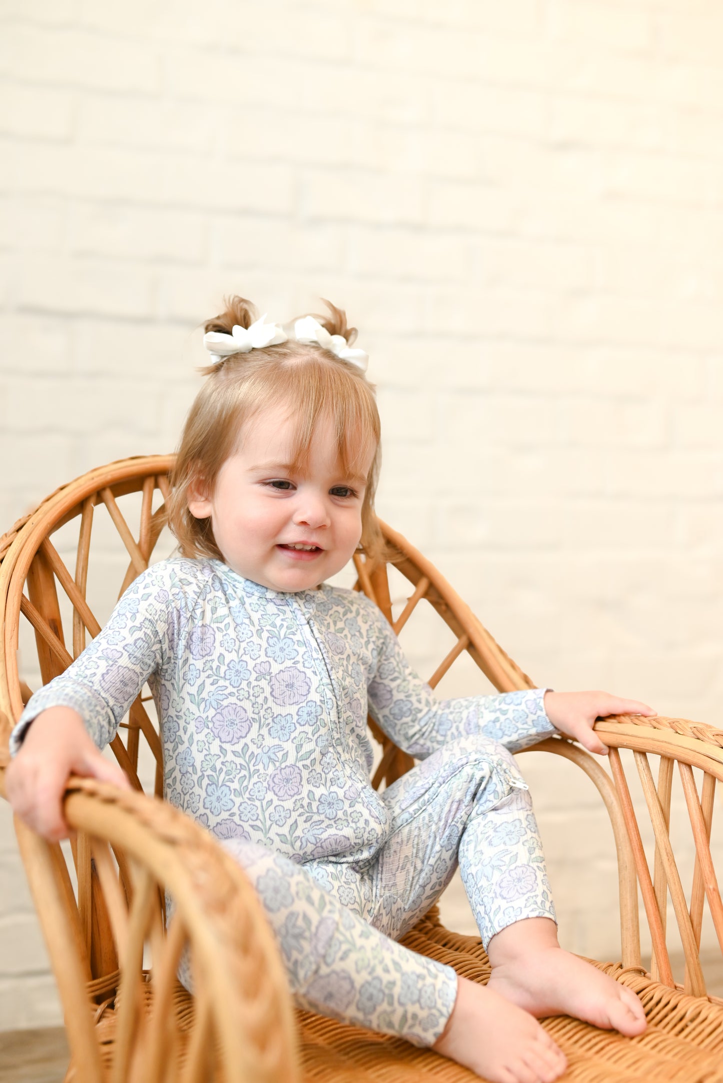 Bleu Fleur Ribbed Zip Pajamas