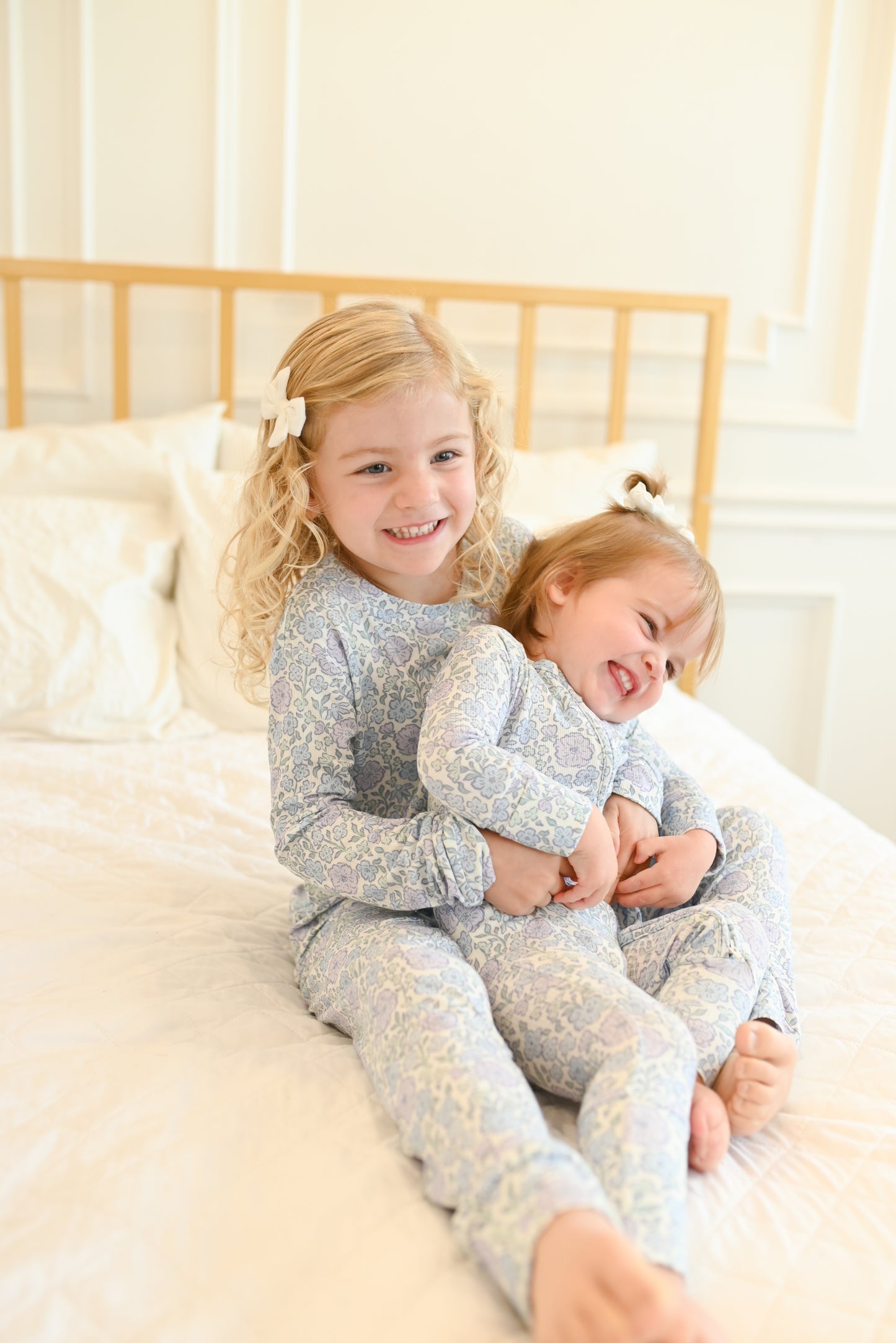 Bleu Fleur Ribbed Zip Pajamas