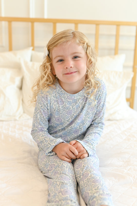 Bleu Fleur Ribbed Two-Piece Set