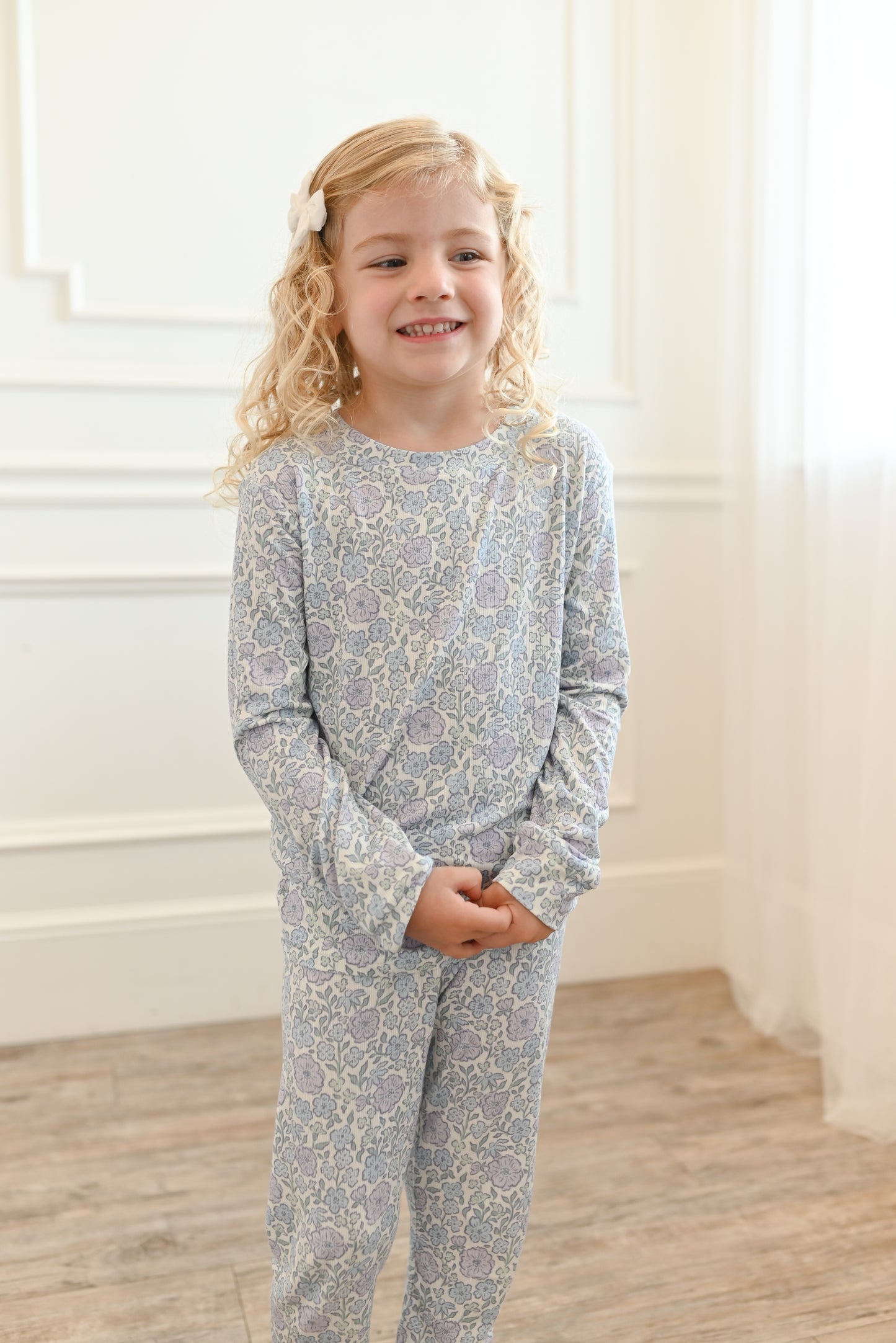 Bleu Fleur Ribbed Two-Piece Set