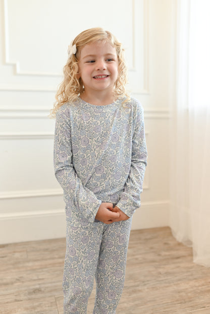 Bleu Fleur Ribbed Two-Piece Set