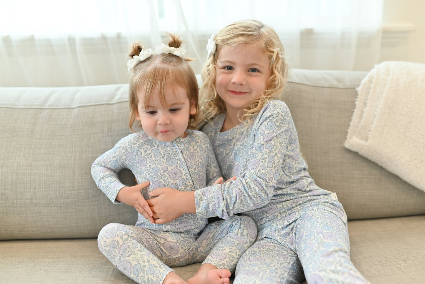 Bleu Fleur Ribbed Zip Pajamas