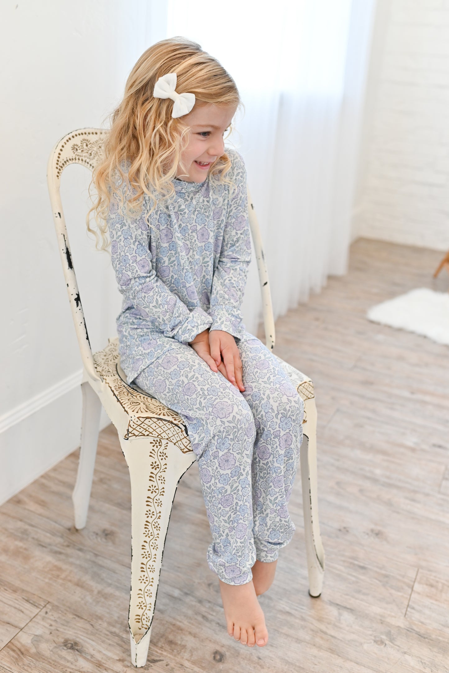Bleu Fleur Ribbed Two-Piece Set