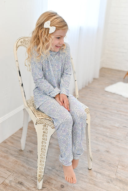 Bleu Fleur Ribbed Two-Piece Set