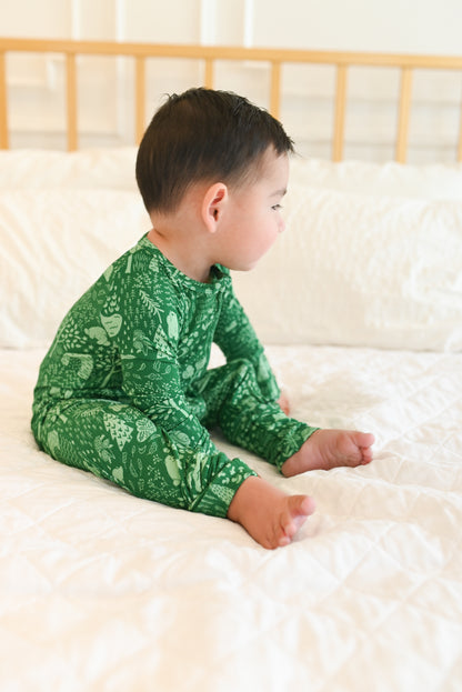 Little Bear Forest Ribbed Zip Pajamas