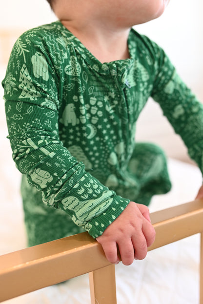 Little Bear Forest Ribbed Zip Pajamas