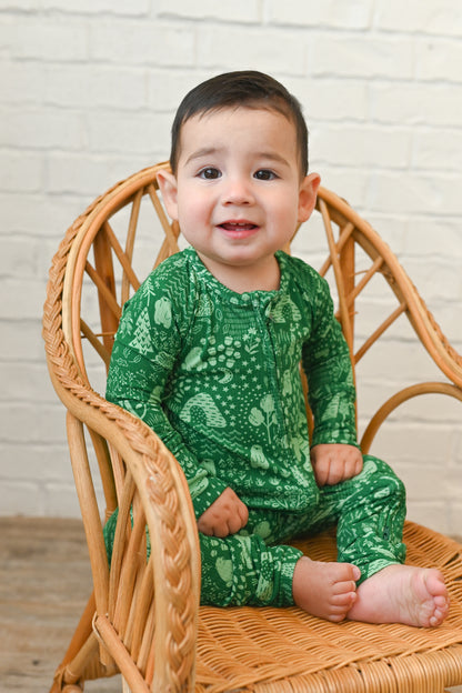 Little Bear Forest Ribbed Zip Pajamas
