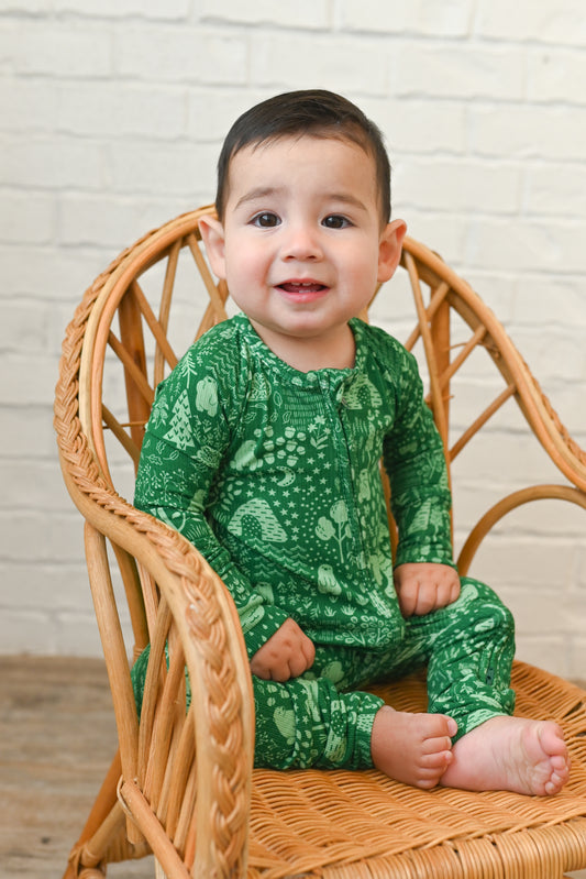 Little Bear Forest Ribbed Zip Pajamas