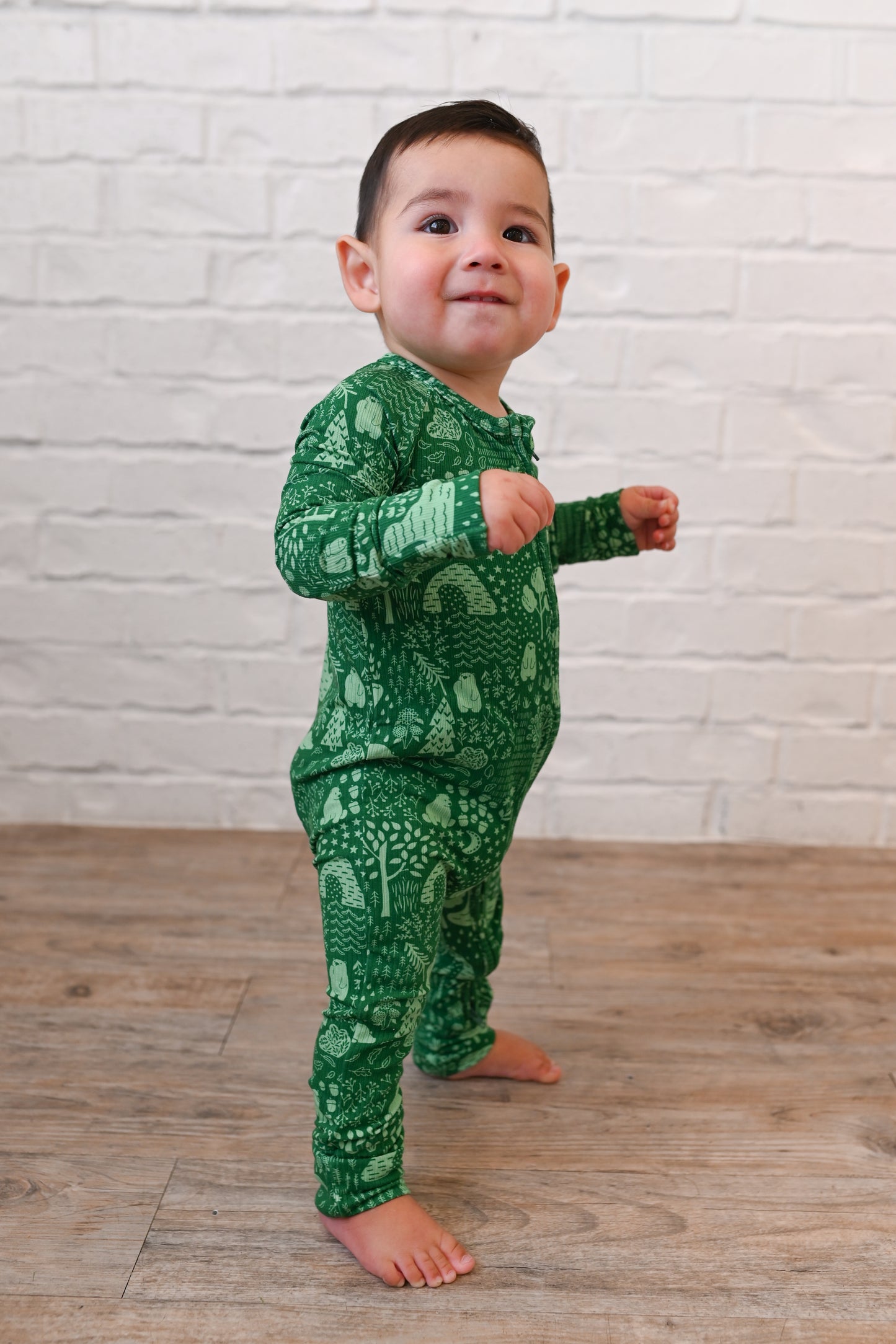 Little Bear Forest Ribbed Zip Pajamas