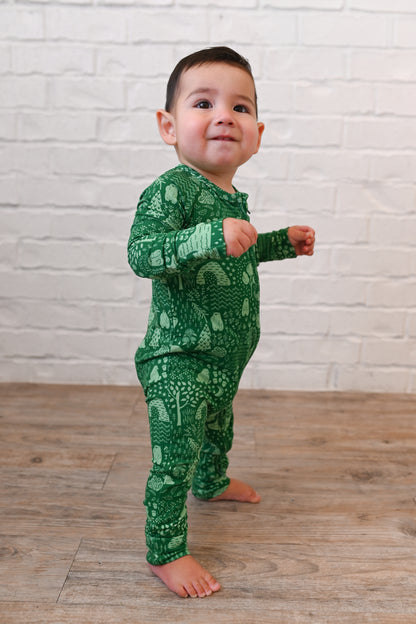 Little Bear Forest Ribbed Zip Pajamas