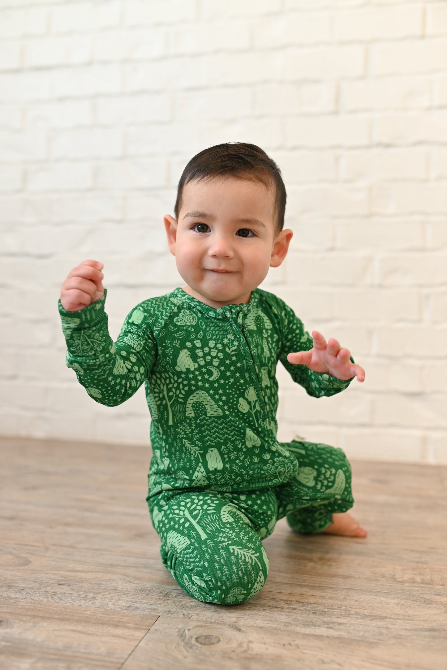 Little Bear Forest Ribbed Zip Pajamas