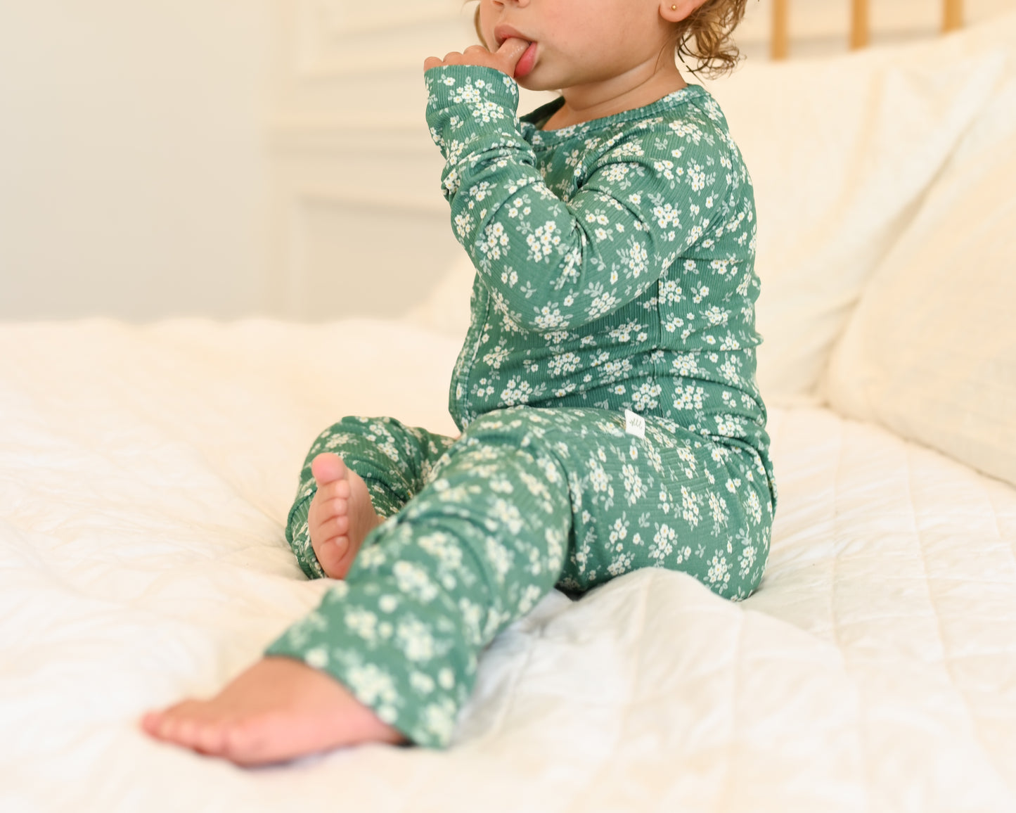 Green Daisy Ribbed Zip Pajamas
