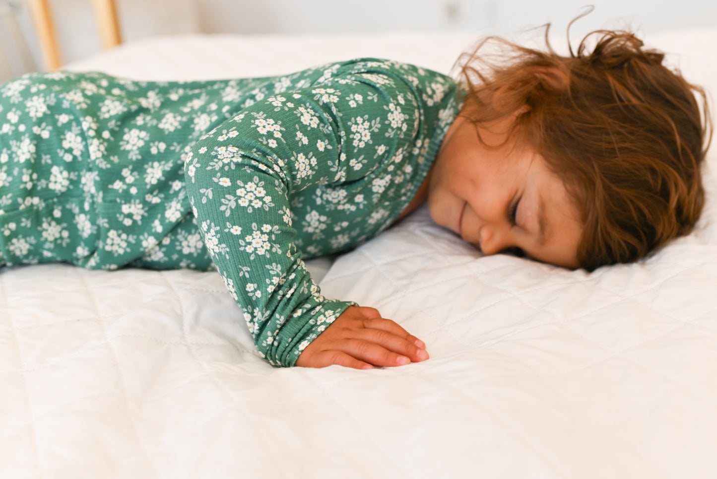 Green Daisy Ribbed Zip Pajamas