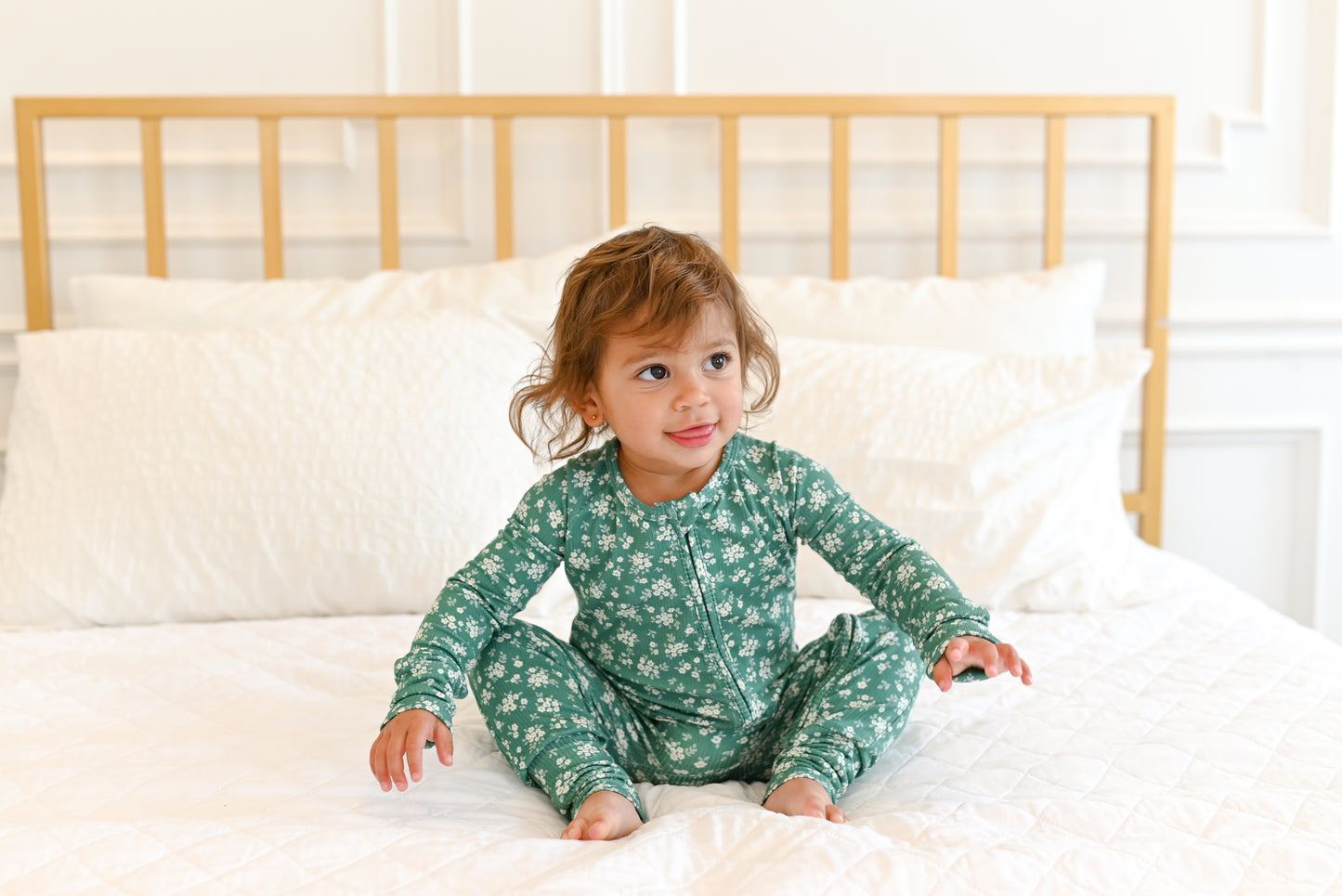 Green Daisy Ribbed Zip Pajamas