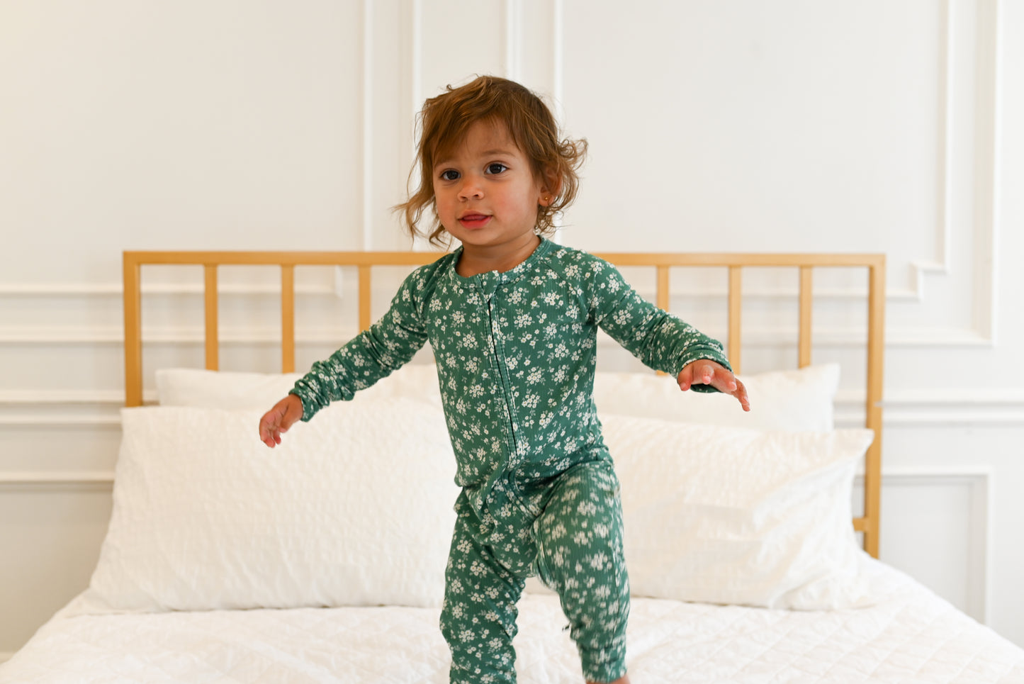 Green Daisy Ribbed Zip Pajamas