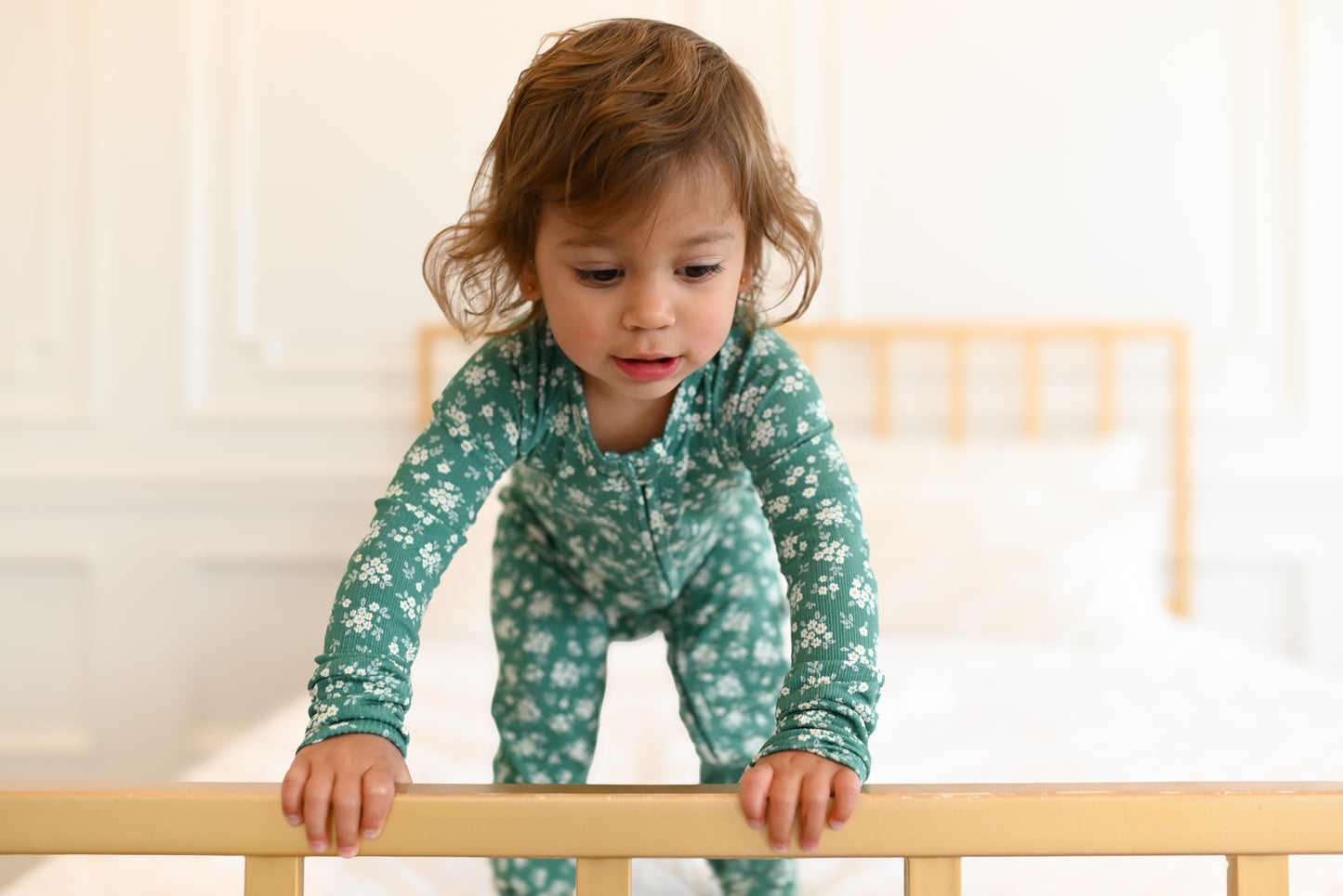 Green Daisy Ribbed Zip Pajamas