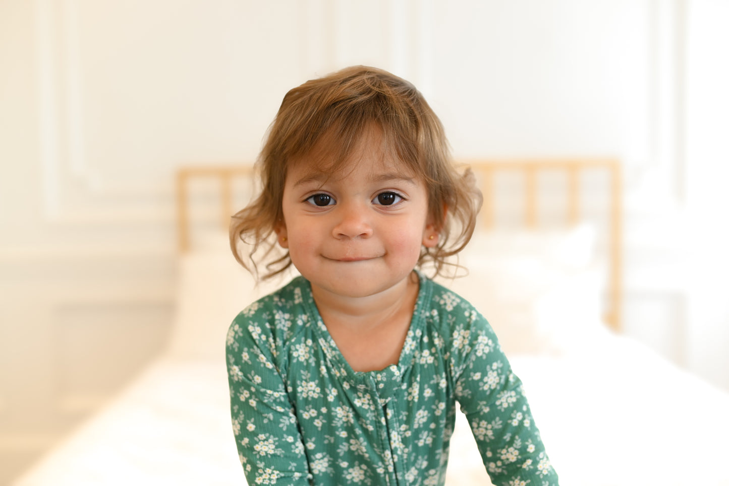 Green Daisy Ribbed Zip Pajamas