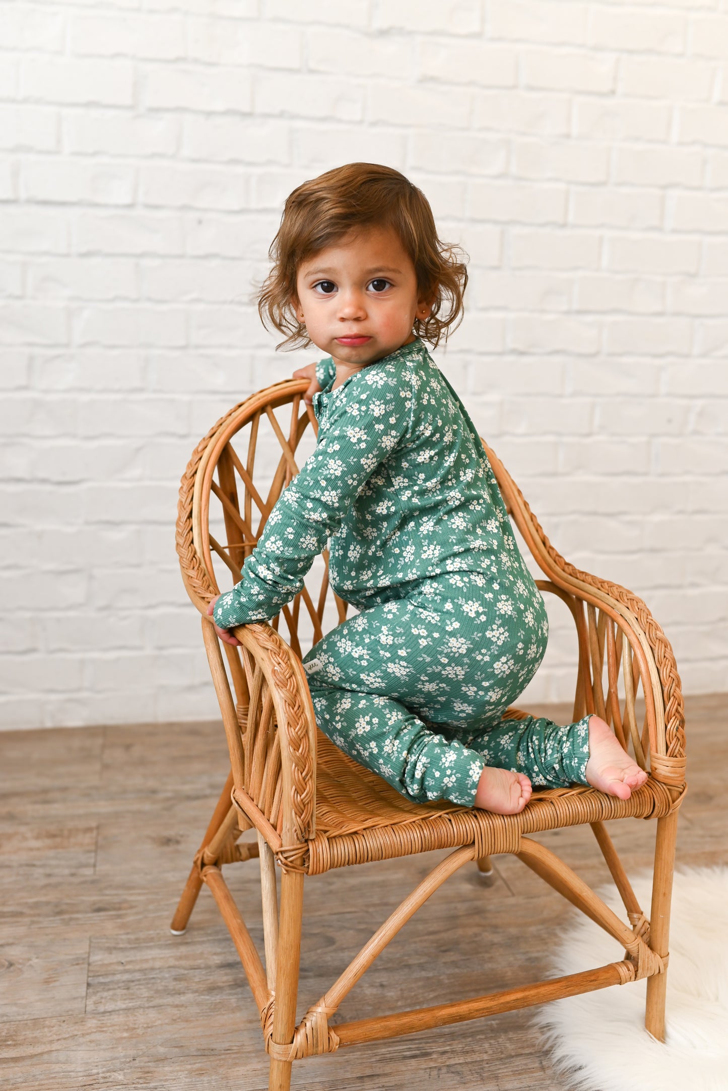 Green Daisy Ribbed Zip Pajamas