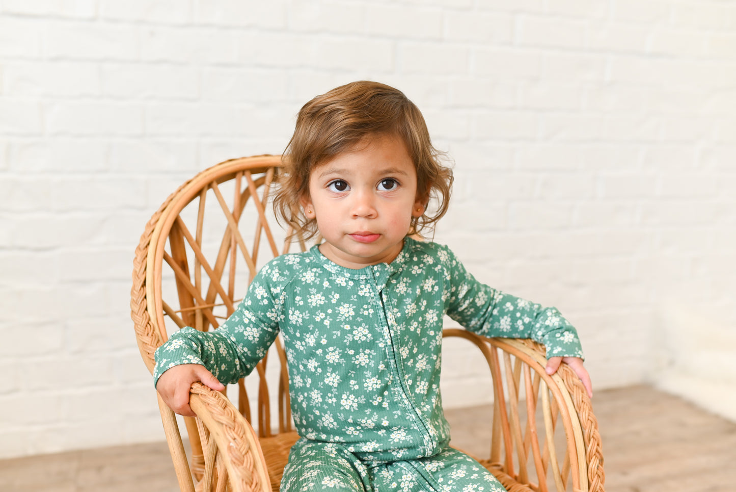 Green Daisy Ribbed Zip Pajamas