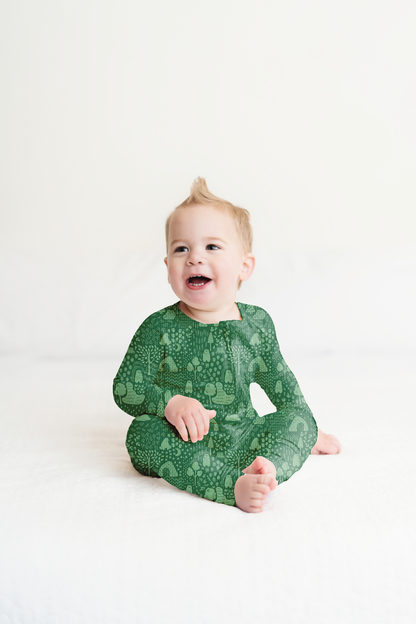 Little Bear Forest Ribbed Zip Pajamas