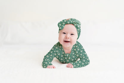 Green Daisy Ribbed Zip Pajamas