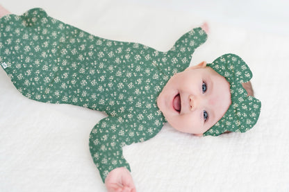 Green Daisy Ribbed Zip Pajamas