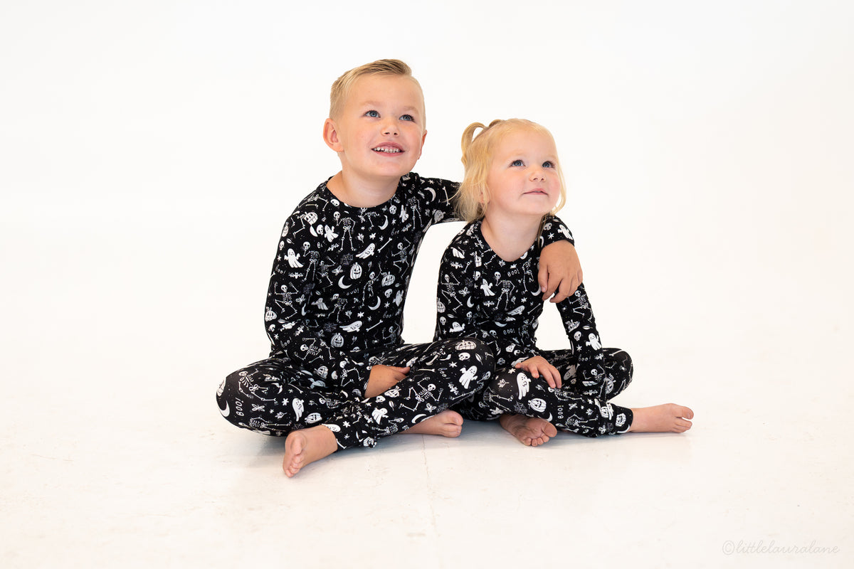 Skeleton Party Black & White Halloween Bamboo Two-Piece Pajamas