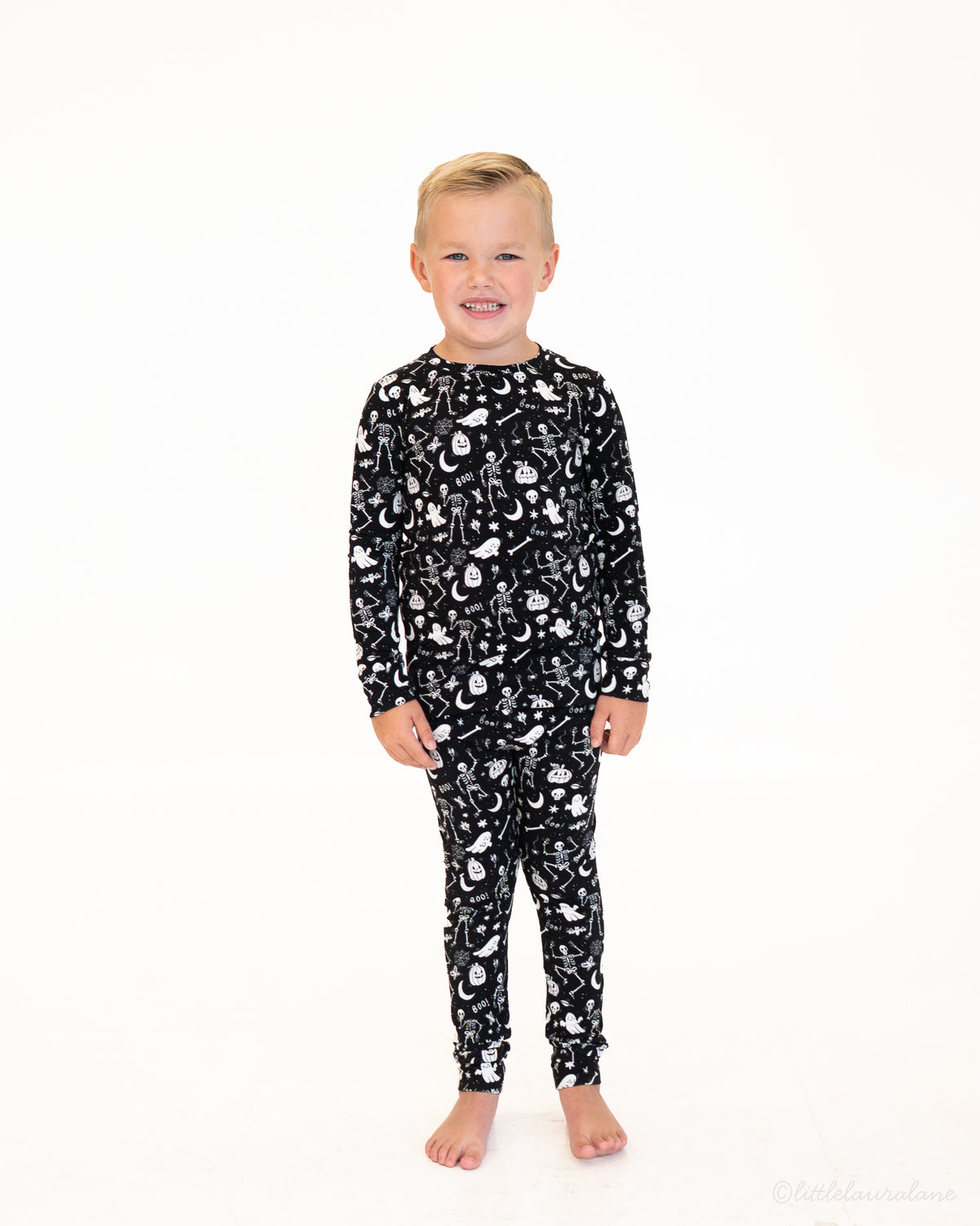 Skeleton Party Black & White Halloween Bamboo Two-Piece Pajamas